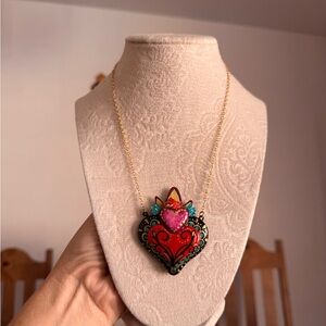 Handpainted Red Heart Statement Necklace - Women Jewelry
